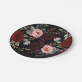 バーガンディーレッドフラワーズブラックモダン秋の結婚式 ペーパープレート (アングル)