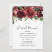 バーガンディーレッドフラワーズ金ゴールドグリッターブライダルシャワー 招待状 (正面)