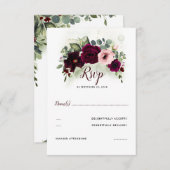 バーガンディーレッドフローラウェディングRSVP 出欠カード (正面/裏面)