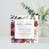バーガンディーレッドフローラスクエアベイビーシャワー 招待状 (スタンド正面)