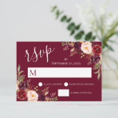 バーガンディーレッドフローラハンドレターウェディングRSVP 招待状 (スタンド正面)
