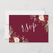 バーガンディーレッドフローラハンドレターウェディングRSVP 招待状 (裏面)