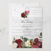 バーガンディーレッドフローラワインをテーマにしたブライダルシャワー 招待状 (正面)