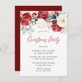 バーガンディーレッドフローラワークス企業のクリスマパーティー 招待状 (正面/裏面)