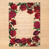 バーガンディーレッドフローラ水カラーバラ結婚ズ アクリル招待状 (正面)