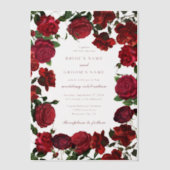 バーガンディーレッドフローラ水カラーバラ結婚ズ ベラム紙招待状 (正面)