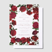 バーガンディーレッドフローラ水カラーバラ結婚ズ ベラム紙招待状 (オフセット)