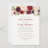 バーガンディーレッドフローラ秋ベビーシャワーカード 招待状 (正面)