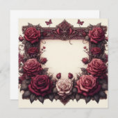 バーガンディーレッドフローラ空白のカードテンプレート招待状 招待状 (正面/裏面)