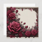 バーガンディーレッドフローラ空白のカードテンプレート 招待状 (正面/裏面)