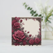 バーガンディーレッドフローラ空白のカードテンプレート 招待状 (スタンド正面)