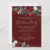 バーガンディーレッドフローラ金ゴールドダストクリスマス 招待状 (正面)