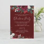 バーガンディーレッドフローラ金ゴールドダストクリスマス 招待状 (スタンド正面)