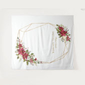 バーガンディーレッドフローラ金ゴールドブライダルシャワーフォトブース タペストリー (正面(横))