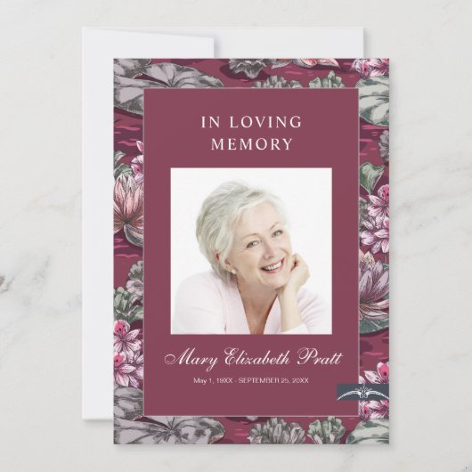 バーガンディーレッドフローラ3写真葬式プログラム (正面)