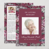 バーガンディーレッドフローラ3写真葬式プログラム (正面/裏面)