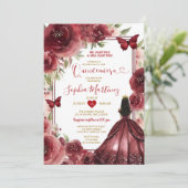 バーガンディーレッドプリンセスドレスフラワーズキンセアニラ 招待状 (スタンド正面)