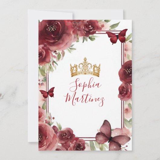 バーガンディーレッドプリンセスドレスフラワーズキンセアニラ 招待状 (裏面)