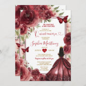 バーガンディーレッドプリンセスドレスフラワーズキンセアニラ 招待状 (正面/裏面)