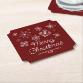バーガンディーレッドホワイトスノーフレークスクリスマスパーティー ペーパーコースター (アングル)