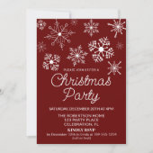 バーガンディーレッドホワイトスノーフレークスクリスマスパーティー 招待状 (正面)