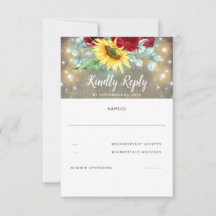 バーガンディーレッドローズアンドサンフラワーズ秋の結婚式RSVP