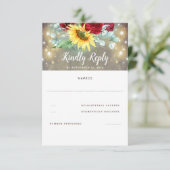 バーガンディーレッドローズアンドサンフラワーズ秋の結婚式RSVP 出欠カード (スタンド正面)