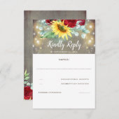 バーガンディーレッドローズアンドサンフラワーズ秋の結婚式RSVP 出欠カード (正面/裏面)