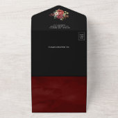 バーガンディーレッドローゼズフローラQRコードブラック結婚ズ オールインワン招待状 (外側)