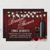 バーガンディーレッドワイン&フラワーズモダンブライダルシャワー 招待状 (正面/裏面)