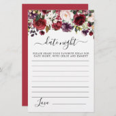 バーガンディーレッド赤面ピンクフローラデイトナイトカード (正面/裏面)