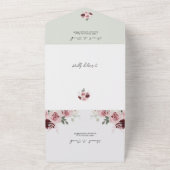 バーガンディーレッド赤面ピンク結婚フローラズRSVP付き オールインワン招待状 (外側)