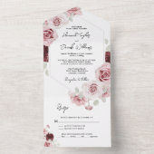 バーガンディーレッド赤面ピンク結婚フローラズRSVP付き オールインワン招待状 (内側)