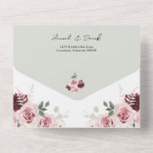 バーガンディーレッド赤面ピンク結婚フローラズRSVP付き オールインワン招待状 (裏面)