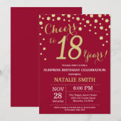 バーガンディーレッド金ゴールドサプライズ18誕生日ダイヤモンド 招待状 (正面/裏面)
