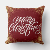 バーガンディーレッド金ゴールドシンプルメリークリスマス クッション (正面)