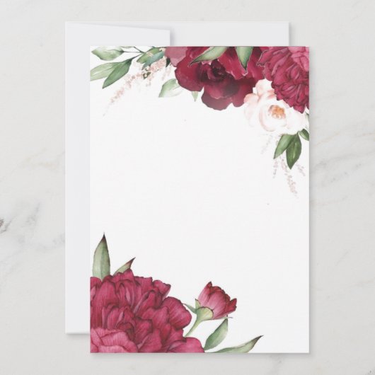 バーガンディーレッド金ゴールドバラフラワーエレガントな結婚式 招待状 (裏面)