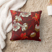 バーガンディーレッド金ゴールドバードフラワーズグリッター クッション (ブランケット)