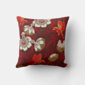 バーガンディーレッド金ゴールドバードフラワーズグリッター クッション (裏面)