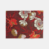 バーガンディーレッド金ゴールドバードフラワーズグリッター フリースブランケット (正面(横))