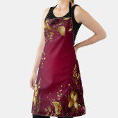 バーガンディーレッド金ゴールドフラワーズホリデーエプロン エプロン (インサイチュ)