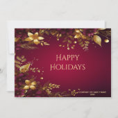 バーガンディーレッド金ゴールドフラワーズホリデーカード シーズンカード (正面)
