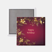 バーガンディーレッド金ゴールドフラワーズホリデーマグネット マグネット (正面/裏面)