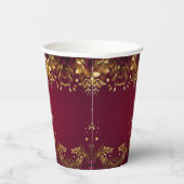 バーガンディーレッド金ゴールドフラワーズホリデー紙カップ 紙コップ (右)