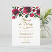 バーガンディーレッド金ゴールドフローラブランチとバブリー 招待状 (スタンド正面)