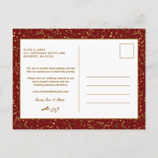 バーガンディーレッド金ゴールド3枚の写真 案内ポストカード (裏面)