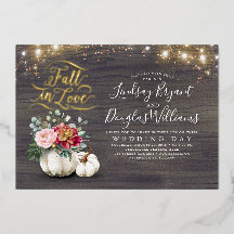 バーガンディーレッド&ピンクフローラカボチャ秋の結婚式