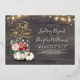 バーガンディーレッド&ピンクフローラカボチャ秋の結婚式 箔招待状