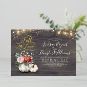 バーガンディーレッド&ピンクフローラカボチャ秋の結婚式 箔招待状 (立ち正面)