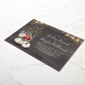 バーガンディーレッド&ピンクフローラカボチャ秋の結婚式 箔招待状 (回転した状態)